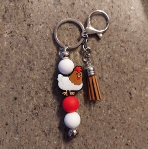Chicken Silicone Bead Keychain